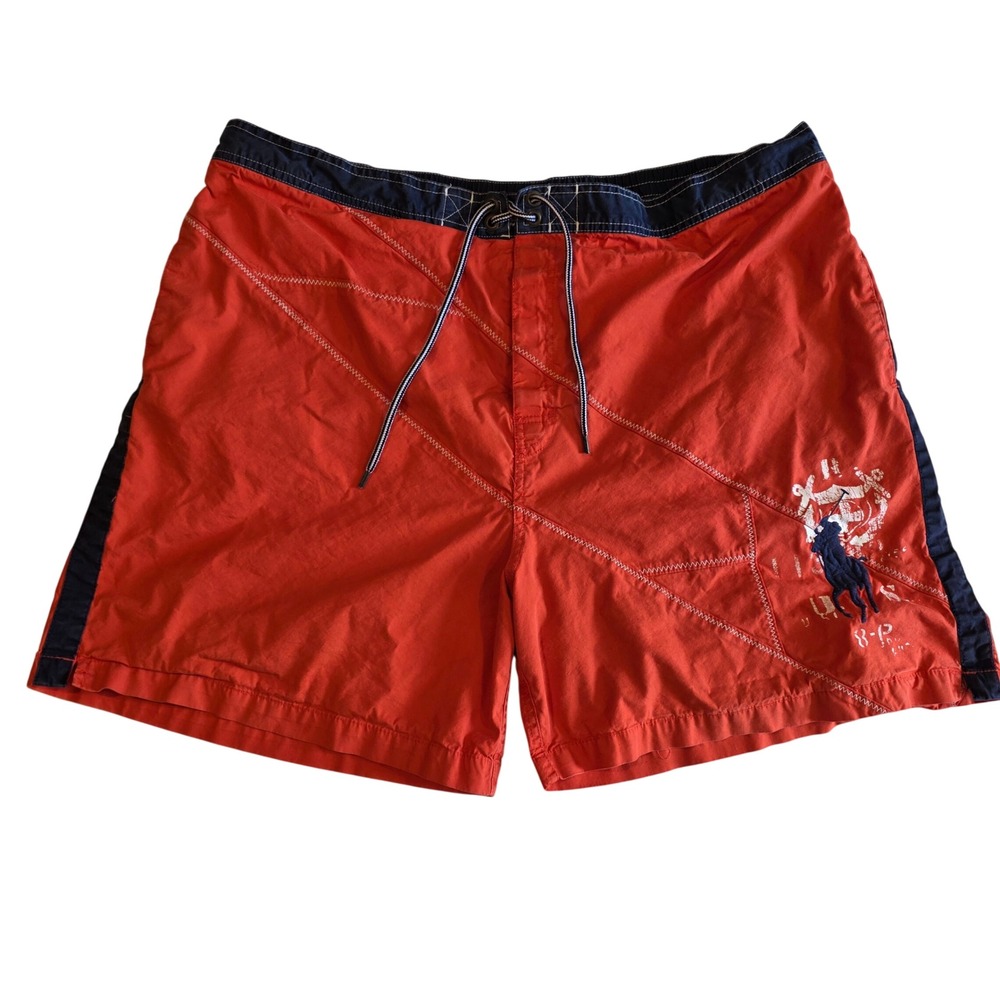 Polo Ralph Lauren Big Pony Orange Navy Swim Trunks Mens 3XLT Tall Nautical